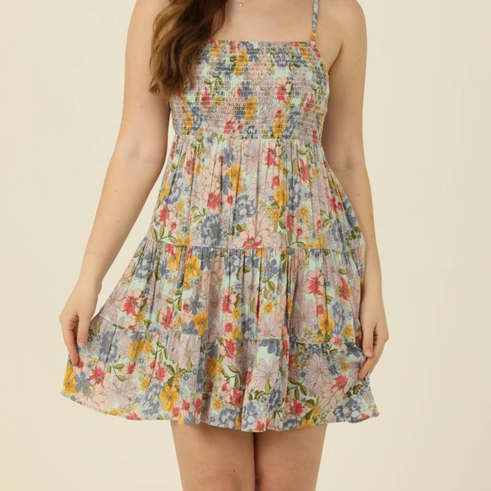 Angie Floral Print Smocked Tiered Minidress sz S